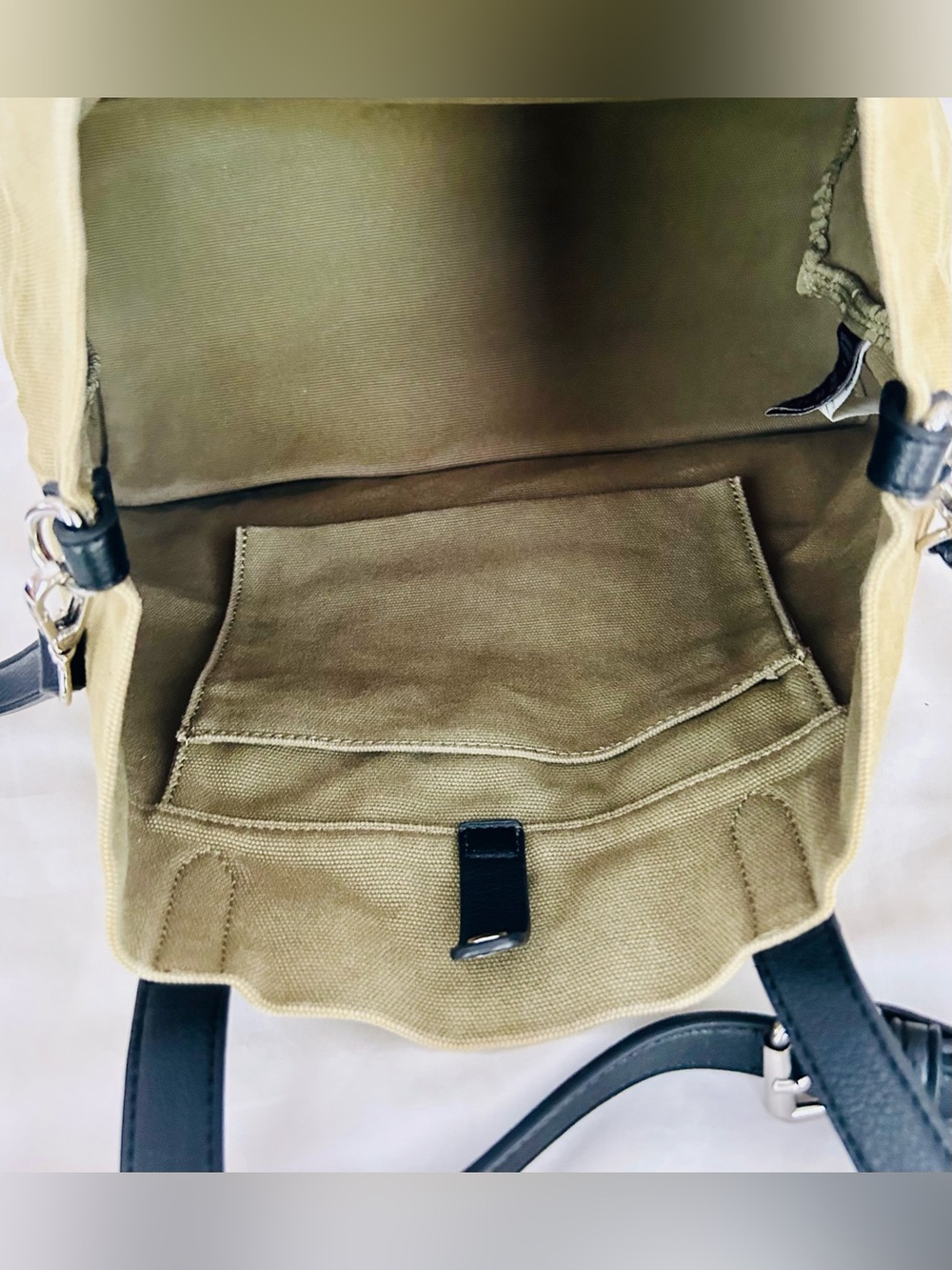 Banana Republic Army Green Canvas Tote with Black Faux Leather Straps - Picture 3 of 13